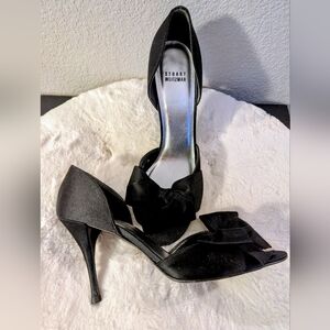 Stuart Weitzman Black Satin Bow Heels